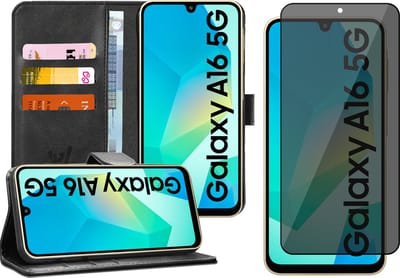 Hoesje geschikt voor Samsung Galaxy A16 - Privacy Screenprotector Volledig Dekkend Glas - Portemonnee Book Case Zwart