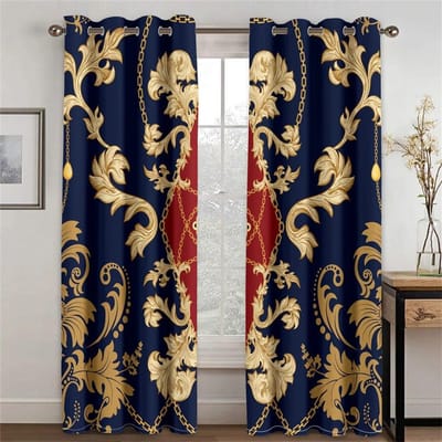 3D moderne luxe merkontwerp barok zwart goud 2 stuks dun schaduwgordijn voor woonkamer slaapkamer decor staafzak W110xH220(CM)x2PCS-Grommet Top