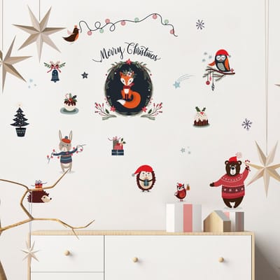 Vrolijk Kerstmis Bosdieren Kerststickers - Zelfklevende Kerststickers - Feestelijke Decoraties - 40x50cm