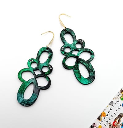 Jeannette-Creatief® - Resin - Oorbellen Resin Swirl Seagreen - Oorbellen - Dames Oorbellen - Lange Oorbellen - Oorbellen met Strass
