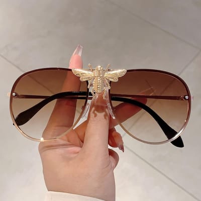 Luxe Designer Stijl Stijl Oversized Piloot Grote Bij Zonnebrillen Brillen Dames Voor Mannen Populair Klassiek Zon Zonnebrillen Punk Duurzaam Metaal Metaal As The Picture