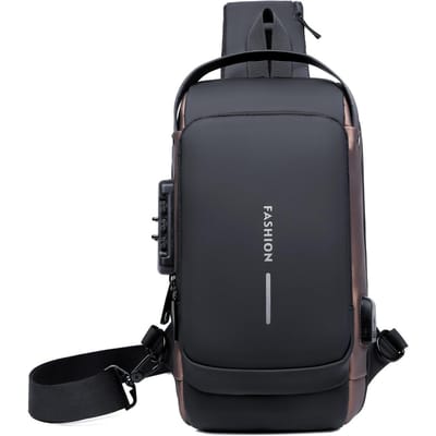 Heren Borsttas, Wachtwoordvergrendeling, Diefstalbestendige Rijtas, Vrije tijd Outdoor Hardlopen Reizen Heuptas, Enkele Schouder Crossbody Sportrugzak zwartbruine kleur
