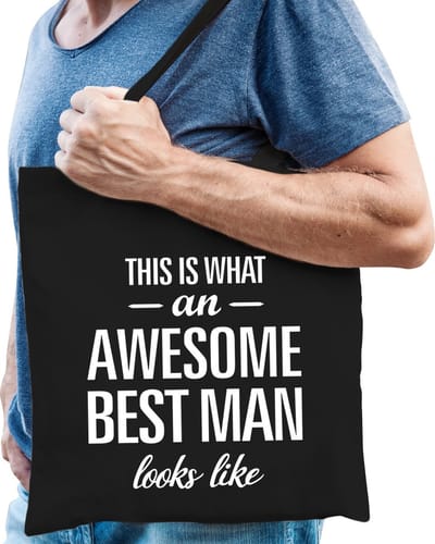 Awesome best man - geweldige getuige katoenen tas zwart voor heren - verjaardag tassen - kado / tasje / shopper