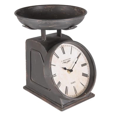 Clayre & Eef Tafelklok 21x23x26 cm Zwart Ijzer Rond Weegschaal Tafelklokken Binnen