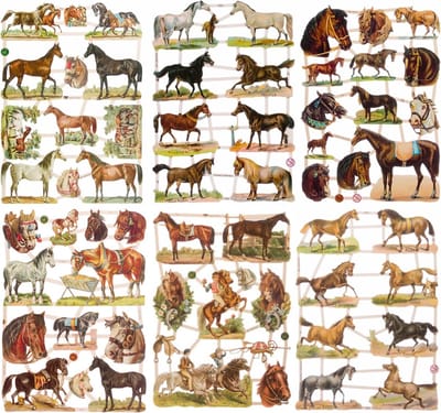 Poëzieplaatjes - 6 VELLEN - Paarden - Nostalgisch - Vintage look - Poëziealbum - hobby - creatief - bulletjournaal - vriendenboek - dagboek - decoupage - knutselen - scrapbook