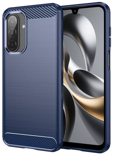 MobyDefend Hoesje - Geschikt voor Samsung Galaxy A17 - TPU Backcover - Geborstelde Metaal & Carbon-Look - Blauw