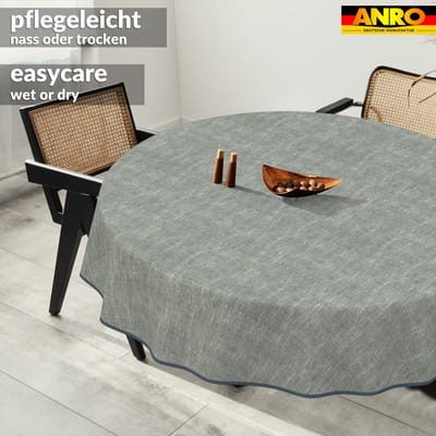 ANRO Tafelkleed Effen linnenlook Meerkleurig Rond Ø120cm Met sierband Afwasbaar Waterafstotend