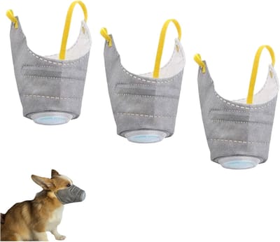 Hondenmasker - Hondenbescherming - Buitenwandelingen - Verstelbare bandjes - 3 stuks - Grijs