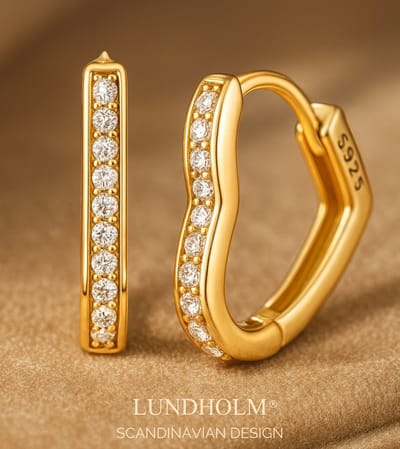 Lundholm Zilveren Oorringen Dames – 925 Sterling Zilver Gold Plated Jewellery – Hartvormige Hoops met Zirkonia (1,25 cm) – My Waterproof & Hypoallergeen – Inclusief Luxe Geschenkverpakking
