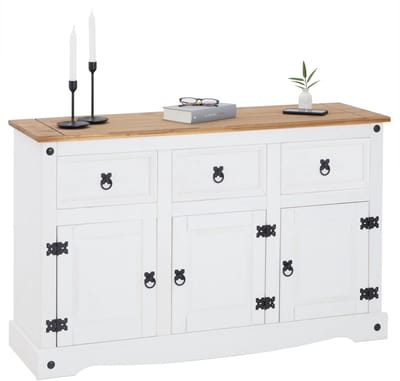 CAMPO-dressoir van massief hout met 3 lades en deuren - Wit