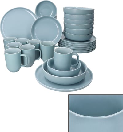 32-delig Jasper grijsblauw servies van steengoed voor 8 personen - 8x 414110 + 8x 414196 + 8x 414219 + 8x 414226