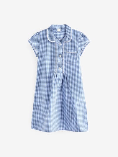 Next - Meisjes - Geruite schooljurk met kant, knopen aan de voorkant en hoog aandeel katoen - Blauw