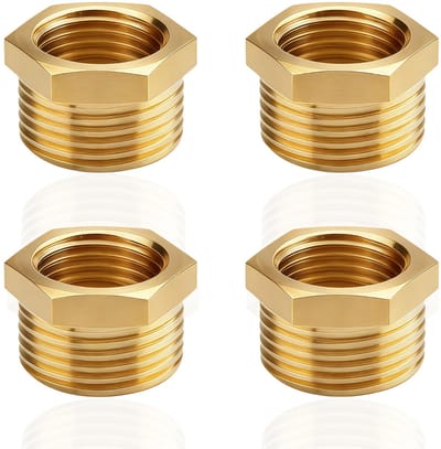 verloopstuk 1/2 naar 1/4 inch (AG Ø 20 mm x IG Ø 12 mm), 4 stuks reductie schroefdraadfitting 1/2 buitendraad x 1/4 binnendraad, AG/IG reductie, verloopstuk van messing