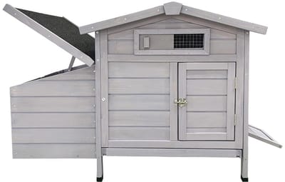 Kippenhok op poten - Houten kippenhok met legnest - Roofdierbestendig - Verhoogd ontwerp - Uitschuifbare lade - Tuin - 104x60x71,5cm-Grijs