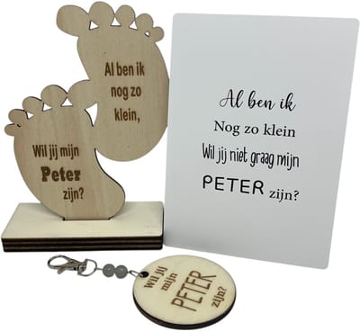 Geschenkdoosje Wil jij mijn PETER zijn? | blauw | voetjes | sleutelhanger | peter vragen | meter worden | peetoom vragen | peetoom worden | cadeau | doosje met een vraag