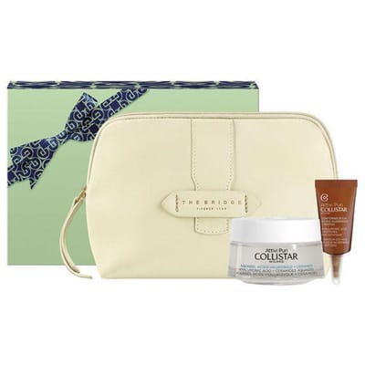 Collistar Attivi Puri Set 55 ml - Aquagel Hyaluronic Acid Cream 50 ml / Mini Pure Active Eye Contour 5 ml / Pouch