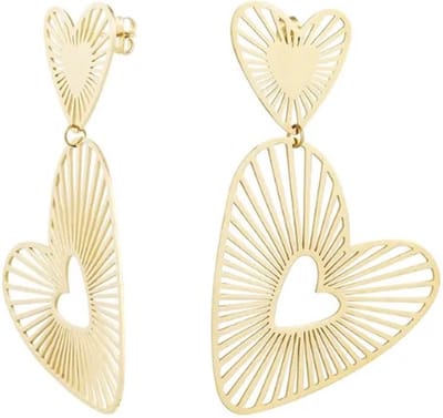 Yehwang - Oorbellen - Stainless Steel - Double heart - Goud - Hartjes vorm
