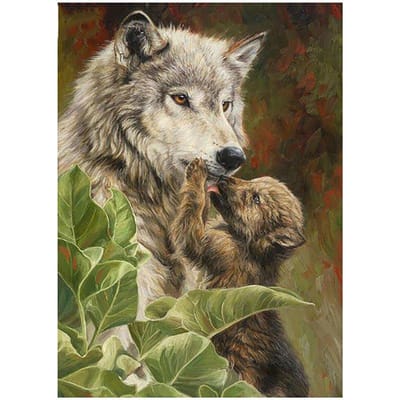 Peinture de loup en point de croix, bricolage, toile de diamant, image ronde complète, décoration de maison faite à la main 20X30CM beige