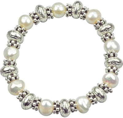 Zoetwaterparel armband Persian Queen - echte parels - wit - zilver - elastisch - sieraden zakje - parel armband dames