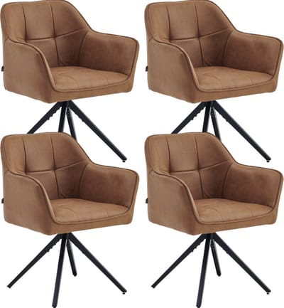 Colenis® - Pearl Eetkamerstoel - Set Van 4 - Cognac - Microfiber Stof - Microvezel - Industrieel
