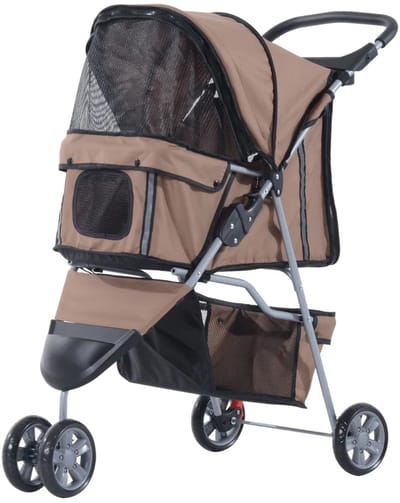 ITRONIQ Hondenbuggy Inklapbaar - Hondenbuggy voor Kleine Honden tot 10 KG - Hondenkar - Hondenwagen - met Opbergmand - Beige