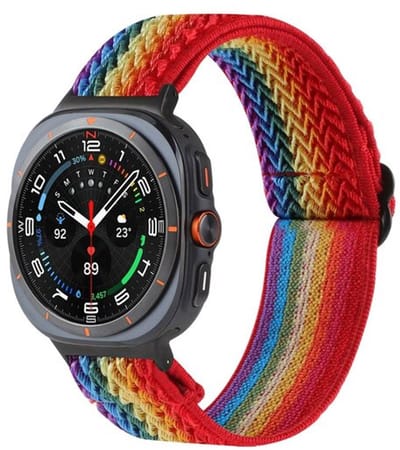 By Qubix - smartwatch bandje - Compatible Samsung bandje - Elastische solo loop nylon bandje - Regenboog - Geschikt voor Samsung Galaxy Watch 9 (40/44mm) - Watch 8 (40/44mm) - Watch 8 Classic (46mm)