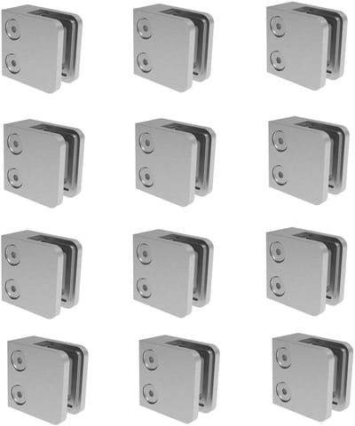 Glashouder Set - RVS Klemmen - Trappen Afwerking - Vierkant 45mm - 8.76mm Glasdikte - Zilver
