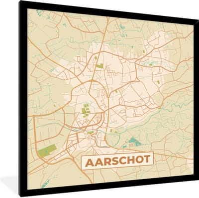 Fotolijst incl. Poster - Aarschot - Kaart - Plattegrond - Vintage - Stadskaart - 40x40 cm - Posterlijst
