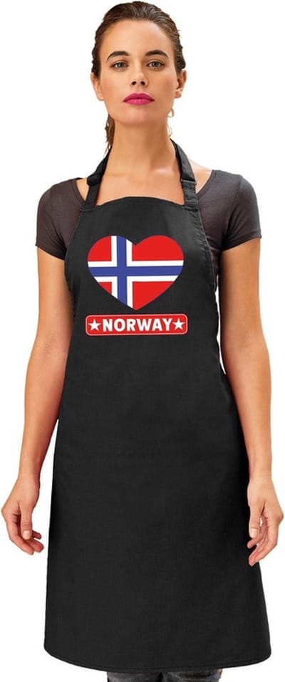 Keukenschort - Barbecueschort - I Love Noorwegen vlag - zwart - heren en dames - Landen supporters - Gerechten - Avond