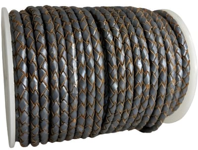 Gevlochten Leren Koord Rond, 10 m x 4 mm - Rond Gevlochten Lederen Koord, Voor Halskettingen, Armbanden, Sieraden, Knutselkralen en Veters (Grijs)