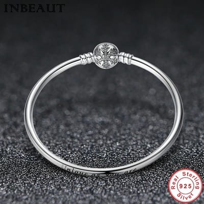 Past op Originele Merk Charms Doe-het-zelf 925 Sterling Zilveren Armband Voor Vrouwen S925 Sneeuwvlok Kralen Armbanden Voor Sieraden Maken 19cm gray