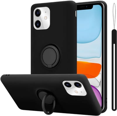 Cadorabo Hoesje geschikt voor Apple iPhone 11 in LIQUID ZWART - Beschermhoes van flexibel TPU silicone Case Cover met ring