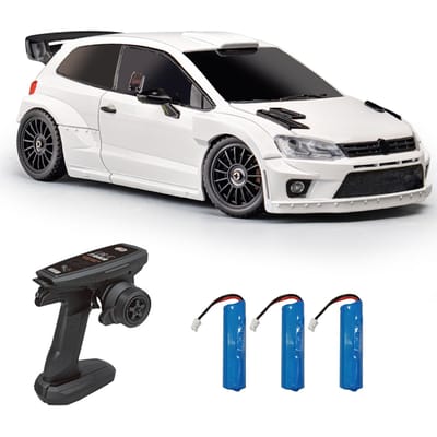 Afstandsbediening Auto, 1/28 2.4GHz 4WD Speelgoedauto met LED-verlichting, 3 Batterijen, Driftbanden, Elektrisch 3 battery