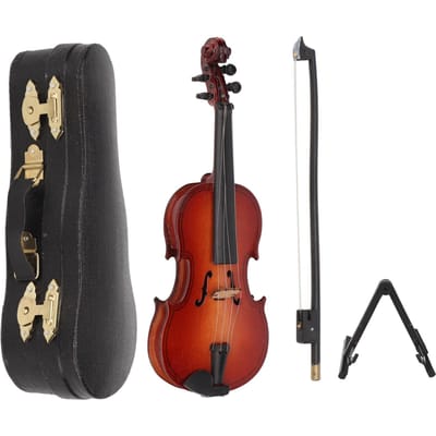Miniatuur Viool Houten Handwerk Decoratie Muziekinstrument Poppenhuis Viool Model met Standaard gray
