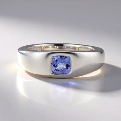 Cavill - Zilveren ring 925 Sterling zilver platina verguld - 0,528 ct Tanzaniet antiek kussenslijpsel blauw - elegante damesring maat 16 17