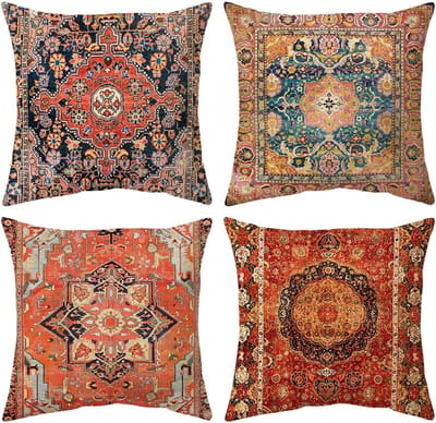 Famanu - Kussenslopen exotisch rood, 45 x 45 cm, set van 4, decoratieve, vierkante zachte kussenslopen, dubbelzijdige bedrukte boheemse kussenbeschermers voor woonkamer, bank, slaapkamer,