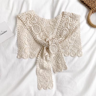 Kanten Gehaakte Holle Nepkraag Dames Kleine Sjaal Decoratieve Nepkraag Dames Kleding Accessoires Afneembare Kraag gray