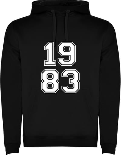 Zwarte Hoodie Varsity College Cijfers 1983 - Cijfers Wit - Opvallend Stoer - Mooi Maat M