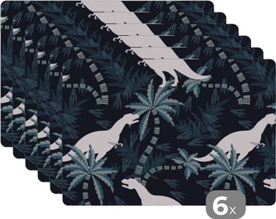 Placemat kinderen - Placemat - Placemats kunststof - Patronen - Dino - Jungle - Jongens - Meisjes - Kinderen - 45x30 cm - 6 stuks - Hittebestendig - Anti-Slip - Onderlegger - Afneembaar