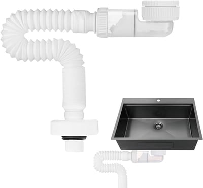 Verstelbare Sifon van 1 1/4 Inch, 360° Flexibel en Ruimtebesparend voor Keuken en Badkamer, Universele Afvoer met Geurstop voor Wasmachine en Gootsteen, Wit