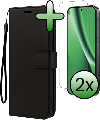 Hoesje Met 2x Screenprotector - Geschikt voor Google Pixel 10a - Luxe Pasjeshouder - Bookcase Portemonee - Flip Case - Kunstleer Book Case - Flipcase Hoes - Book Cover - Walletcase - Portemonneehoes - Zwart