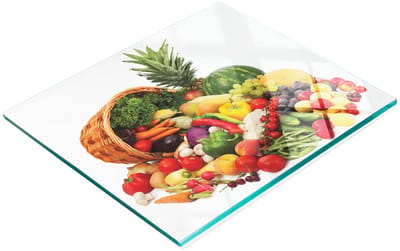Keukenplank van gehard glas met decoratieve afbeeldingen van fruit en groenten, 60x52 cm