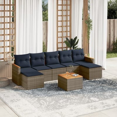 vidaXL - 8-delige - tuinbankset - met - kussens, - grijs - polyrotan