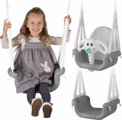 Meegroei Babyschommel Olifant Grijs & Wit - 6 Maanden tot 7 Jaar - Binnen & Buiten