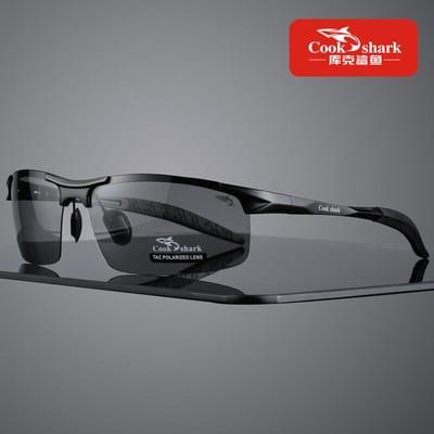De nieuwe aluminium magnesium zonnebril van Cook Shark, heren zonnebril HD gepolariseerd, autorijden, gekleurde bril, Tide CHINA&black