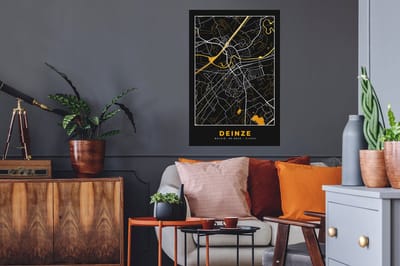 Muurstickers - Sticker Folie - Deinze - Plattegrond - Goud - Kaart - Stadskaart - 60x90 cm - Plakfolie - Muurstickers Kinderkamer - Zelfklevend Behang - Zelfklevend behangpapier - Stickerfolie