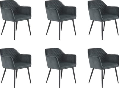 Bronx71® Velvet eetkamerstoel Fiona antraciet - Eetkamerstoelen set van 6 - stoel