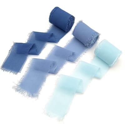 Dailygoods- Chiffonlint set 3 rollen - 5 meter/rol - 4 cm breed - gerafeld - donkerblauw/stoffig blauw/hemelsblauw - shabby chique decoraties - Cadeaulint