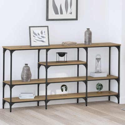 vidaXL - Wandtafel - artisanaal - eikenkleurig - 160 - x - 29 - x - 80 - cm - Bewerkt - hout
