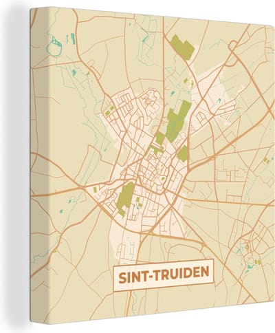 Canvas Schilderij Kaart - Stadskaart - Sint-Truiden - Vintage - Plattegrond - 20x20 cm - Wanddecoratie